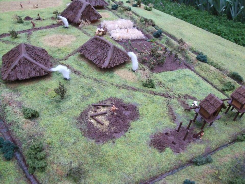 Habitations, foyer et greniers sur poteaux