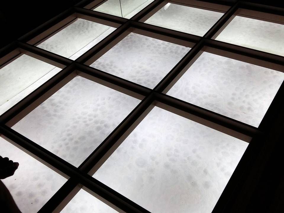 Le champ de tumuli vu à travers le plancher de verre